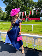 The Everly- Navy Belt Detail Pleated Maxi Dress