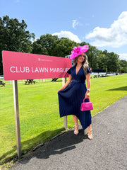 The Everly- Navy Belt Detail Pleated Maxi Dress