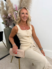 The Ally - Gold Button Down Vest Top