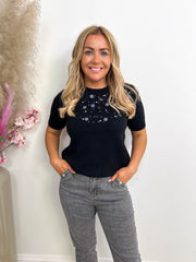 The Emilie - Embellished Short Sleeve Knit Top