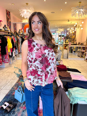 The Sally - Round Neck Floral Print Bubble Top