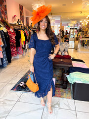 The Elaine - Navy Ruched Midi Dress