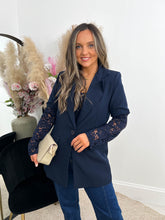 The Alix - Navy Lace Sleeve Blazer