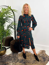The Natasha - Green & Orange Animal Print Midi Dress
