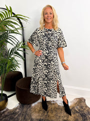 The Greta - Cream & Black Animal Print Dress