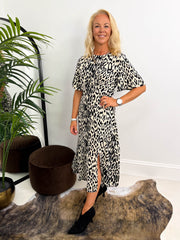 The Greta - Cream & Black Animal Print Dress