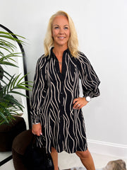 The Harmony - Black & Beige Speckle Shirt Dress