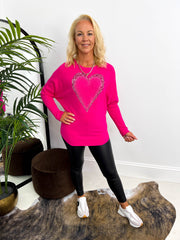 The Ruth - Diamante Leopard Heart Knit