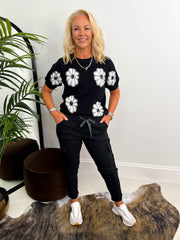 The Casey - Floral Embroidered Short Sleeve Knit