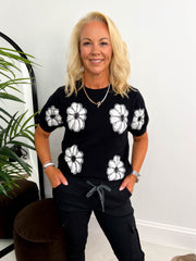 The Casey - Floral Embroidered Short Sleeve Knit