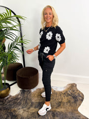 The Casey - Floral Embroidered Short Sleeve Knit