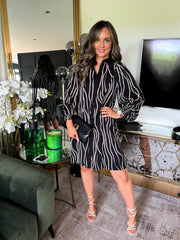 The Harmony - Black & Beige Speckle Shirt Dress