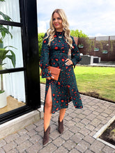 The Natasha - Green & Orange Animal Print Midi Dress