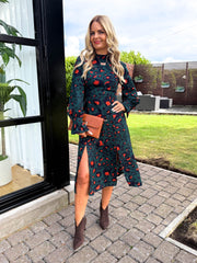 The Natasha - Green & Orange Animal Print Midi Dress