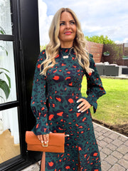 The Natasha - Green & Orange Animal Print Midi Dress