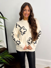 The Kaz - Embroidered Squiggle Flower Knit