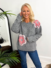 The Tate - Pink Flower Detailing Knit