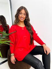 The Debbie - Heart Detailing V-Neck Oversized Knit