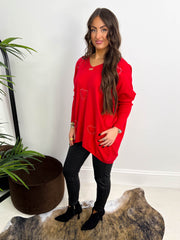 The Debbie - Heart Detailing V-Neck Oversized Knit