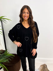 The Debbie - Heart Detailing V-Neck Oversized Knit