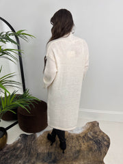 The Holly - Long Line Cream Cardigan with Floral Embroidery