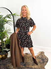 The Hunter - Pink & Beige Polka Dot Skater Dress