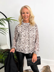 The Adley - Snake Print Long Sleeve Blouse
