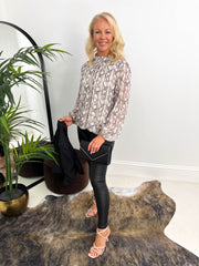 The Adley - Snake Print Long Sleeve Blouse