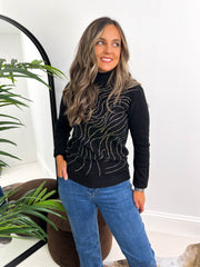 The Bree - Black Knit with Diamanté detailing