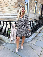 The Lisa - Black & Cream Speckle Print Dress