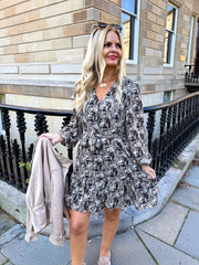 The Lisa - Black & Cream Speckle Print Dress