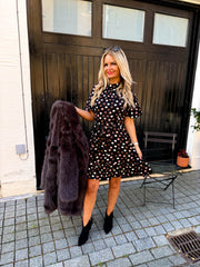 The Hunter - Pink & Beige Polka Dot Skater Dress