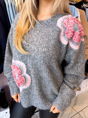 The Tate - Pink Flower Detailing Knit