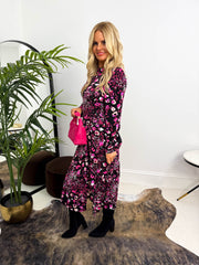 The Cass - Leopard Print Long Sleeve Midi Dress