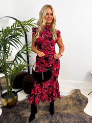 The Charlotte - Pink & Red Floral Midi Dress