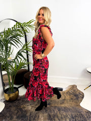 The Charlotte - Pink & Red Floral Midi Dress