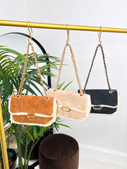 The Isabelle - Shearling Detail Faux Suede Handbag