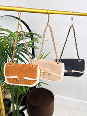 The Isabelle - Shearling Detail Faux Suede Handbag