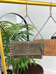 The Fia - Faux Suede Studded Clutch