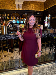 The Tulip - Wine Tulip Sleeve Mini Dress