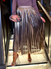 The Riley - Metallic Pleated Midi Skirt