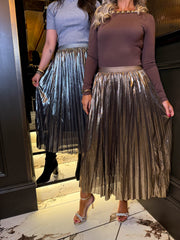 The Riley - Metallic Pleated Midi Skirt