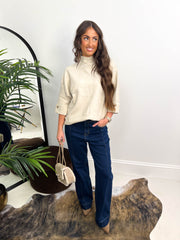 The Ella - Embellished Batwing Knit in Stone