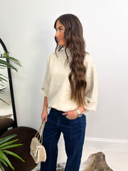 The Ella - Embellished Batwing Knit in Stone