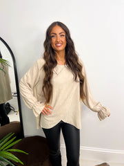 The Christina - Diamante Detail Long Sleeve Split Blouse