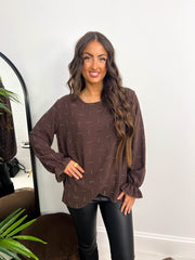 The Christina - Diamante Detail Long Sleeve Split Blouse