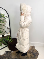 The Giana - Cream Faux Fur Hood Wrap Maxi Coat