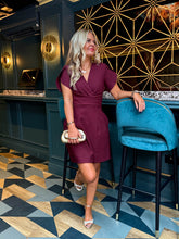 The Evie - Plum Tulip Sleeve V-Neck Mini Dress