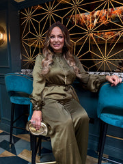 The Mary - Green Satin Long Sleeve Jumpsuit