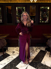 The Trina - Velvet & Diamanté Cross Over Maxi Dress with Gold Detailing